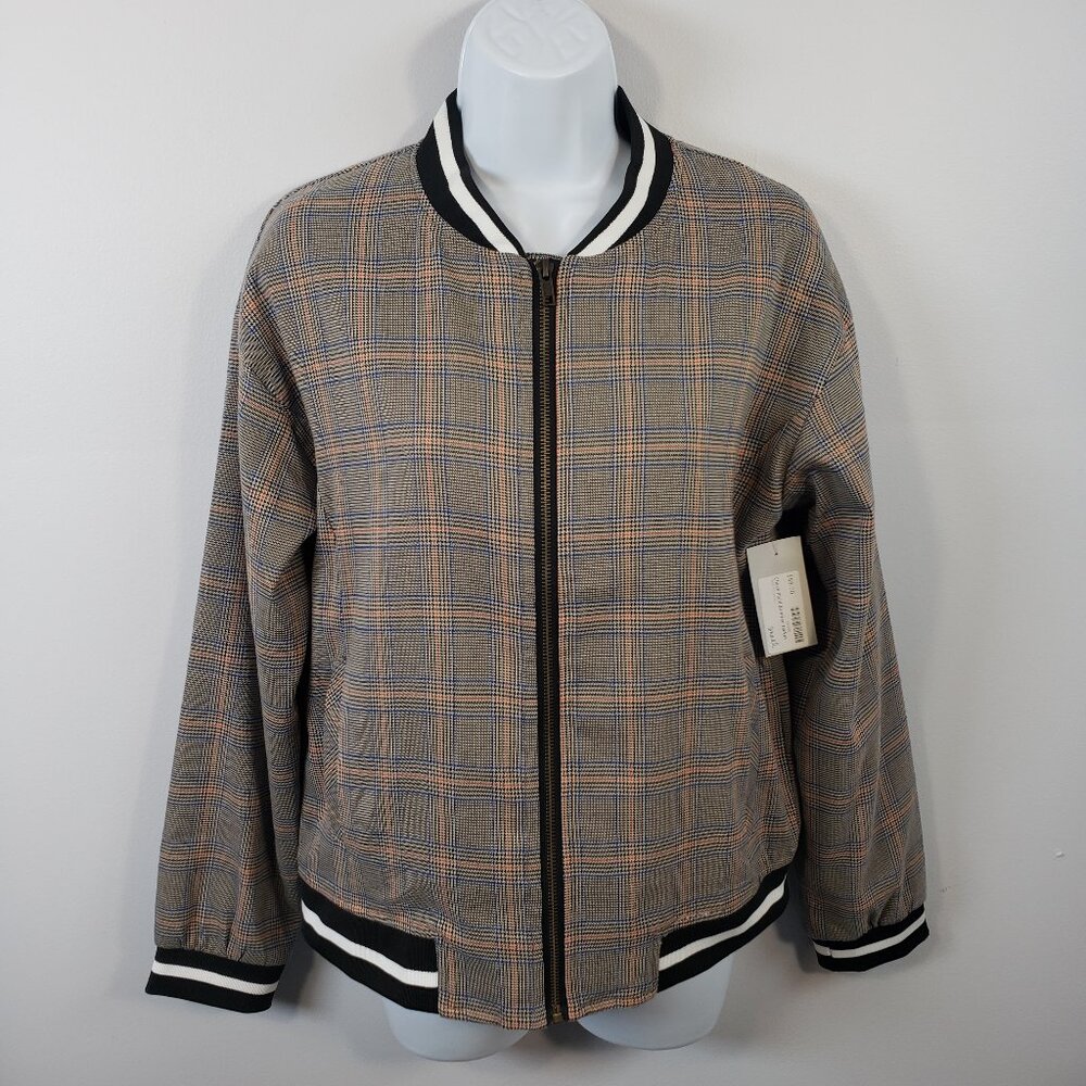 NEW ~ Hem & Thread Plaid Bomber Jacket Size Small NWT with Trim MSR $58  / A160